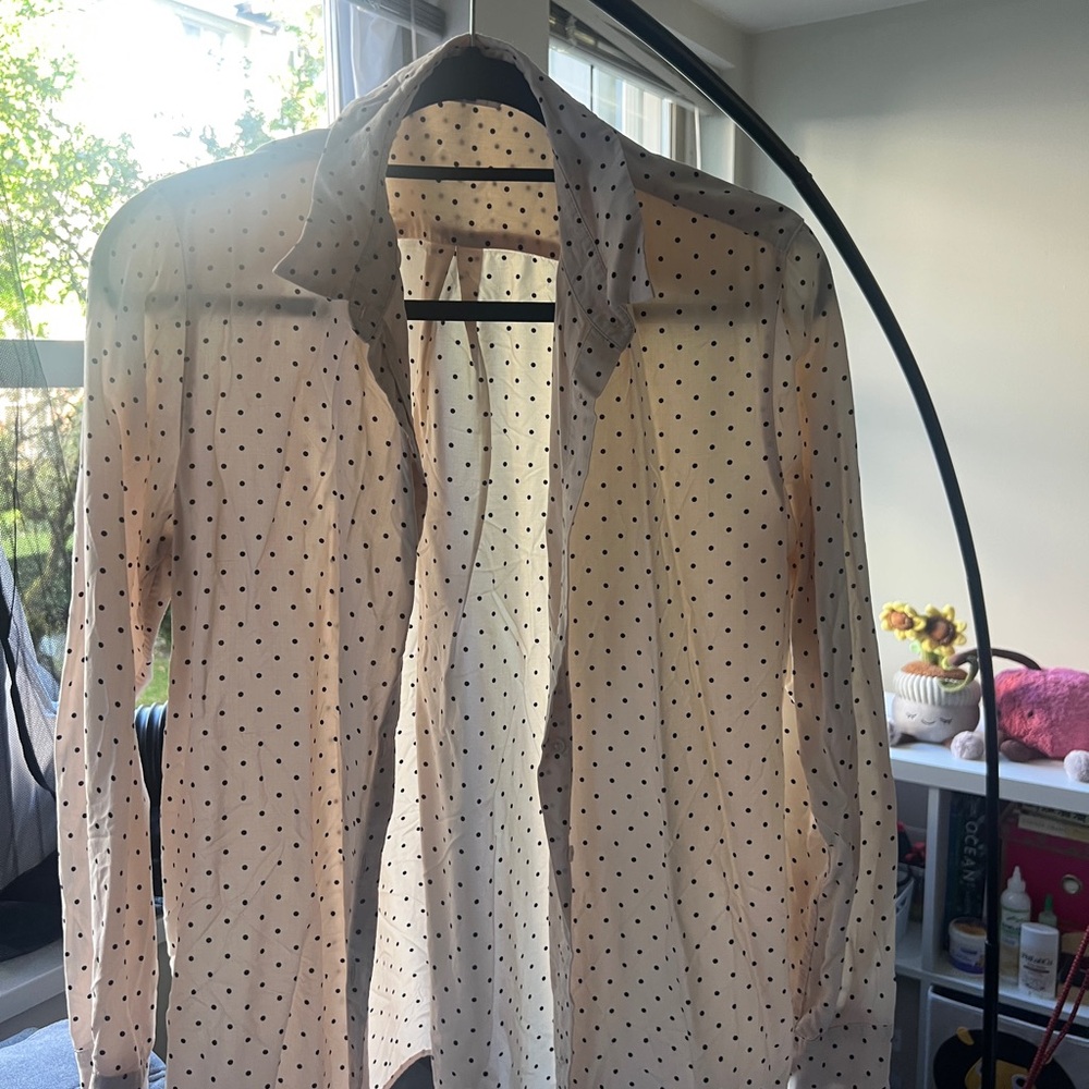 Uniqlo Cream Polka Dot Button-Up Shirt